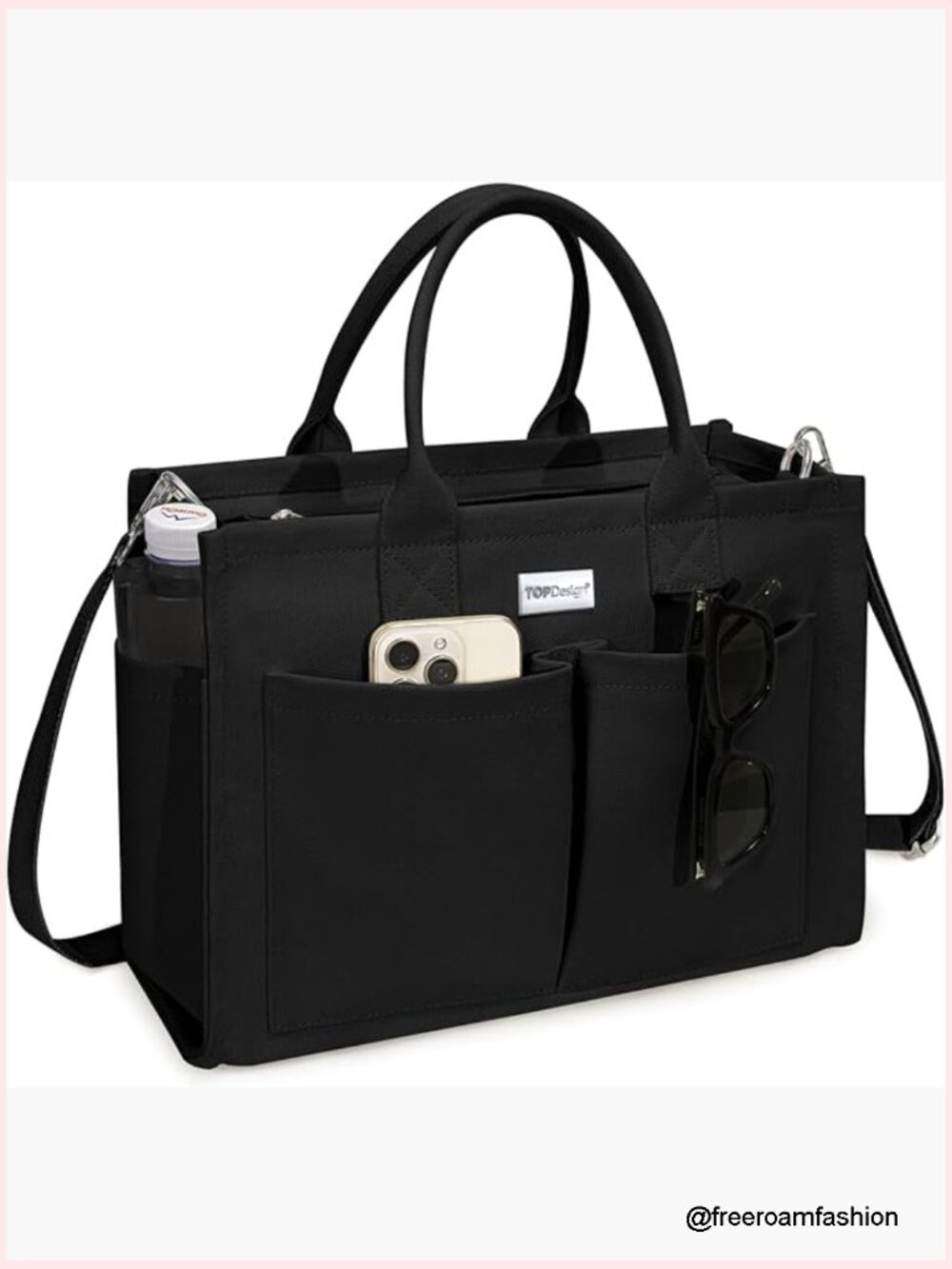 Heavyweight Canvas Tote Bag with 9 Pockets Adjustable Crossbody Shoulder Strap